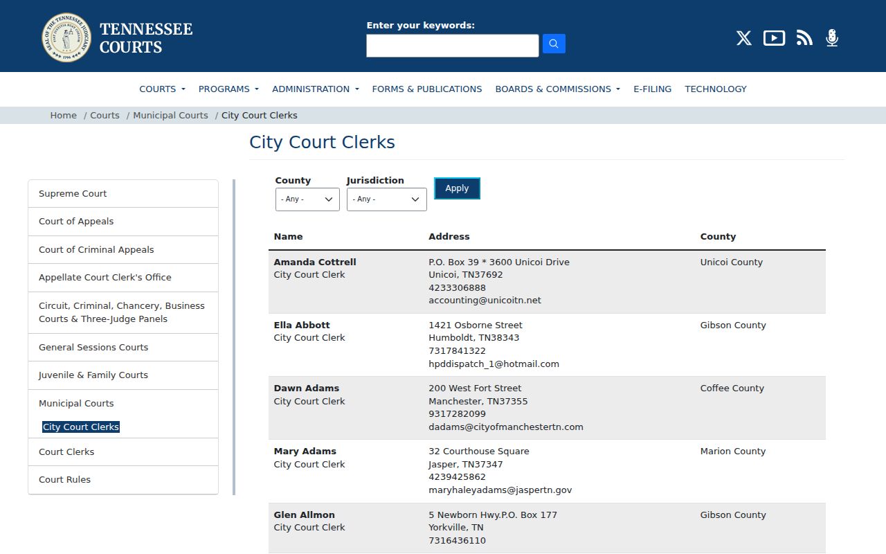 Benton criminal records municipal court clerk listing