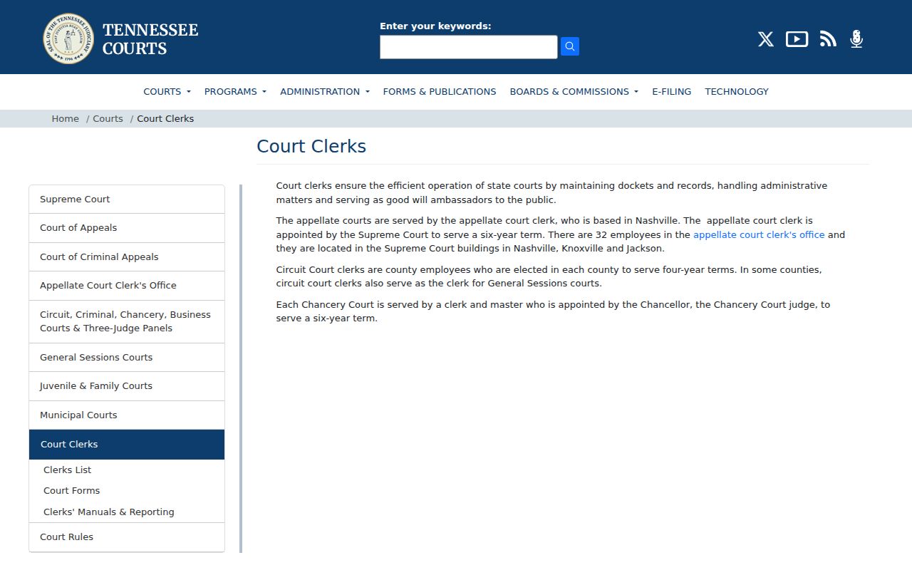 Benton criminal records Tennessee court clerk directory