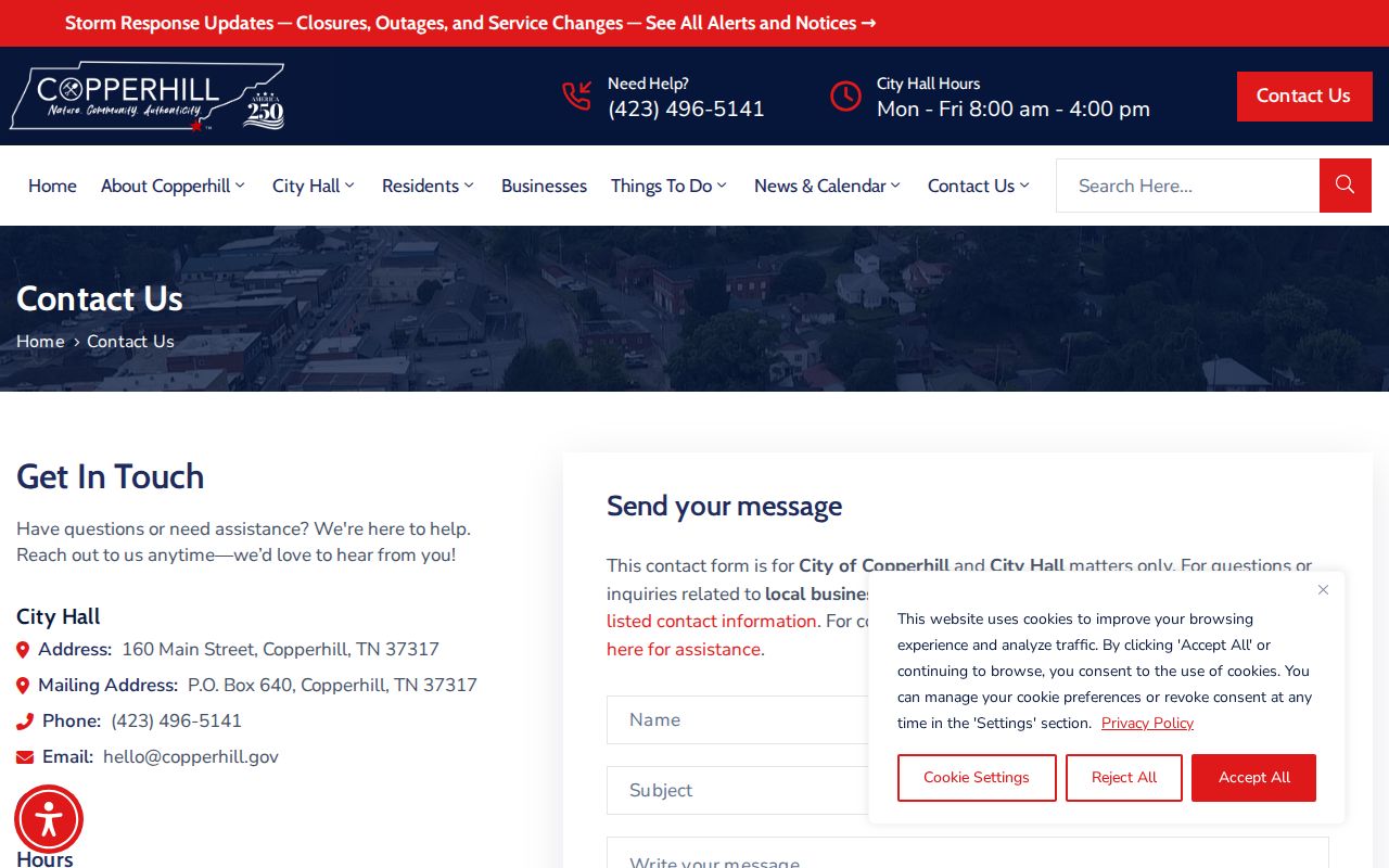 Copperhill criminal records City Hall contact form
