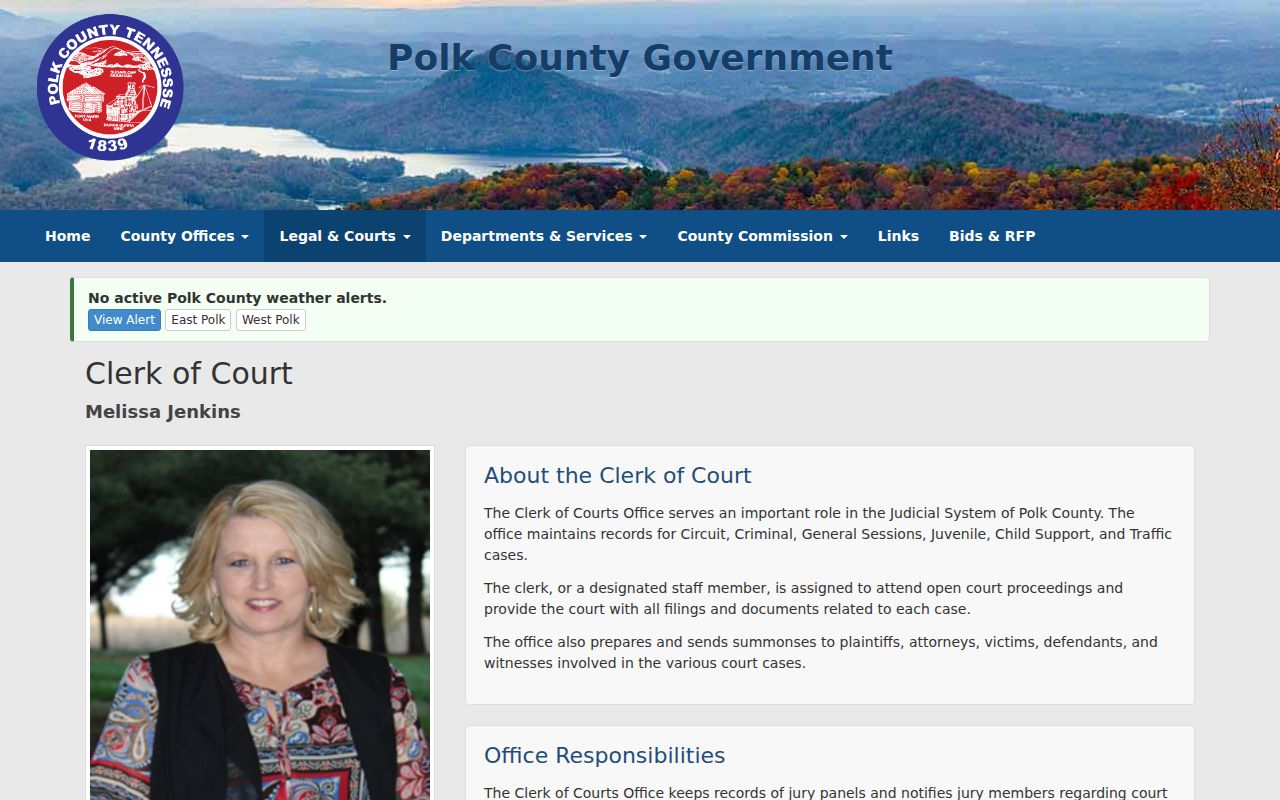Polk County criminal court case clerk contact page