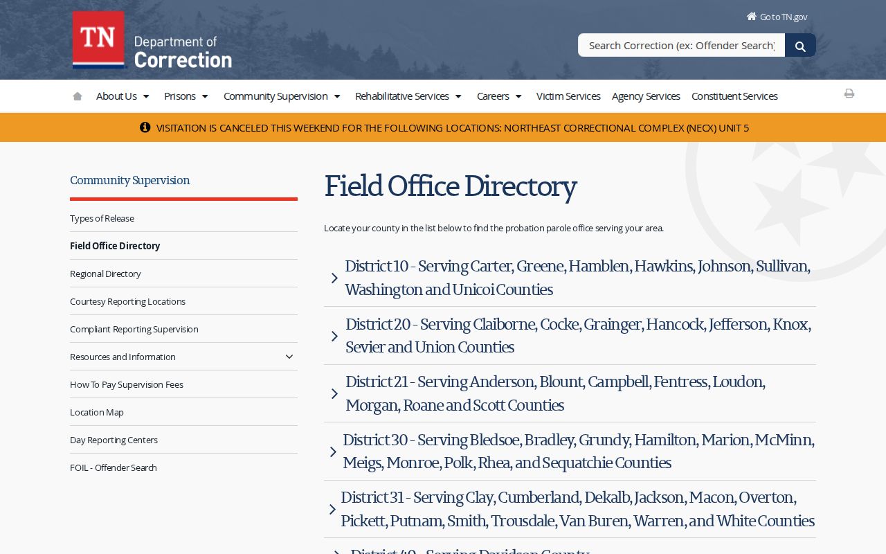 Polk County criminal records TDOC District 30 supervision office