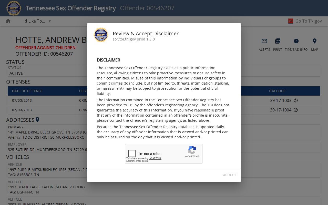 Polk County sex offender registry profile field layout